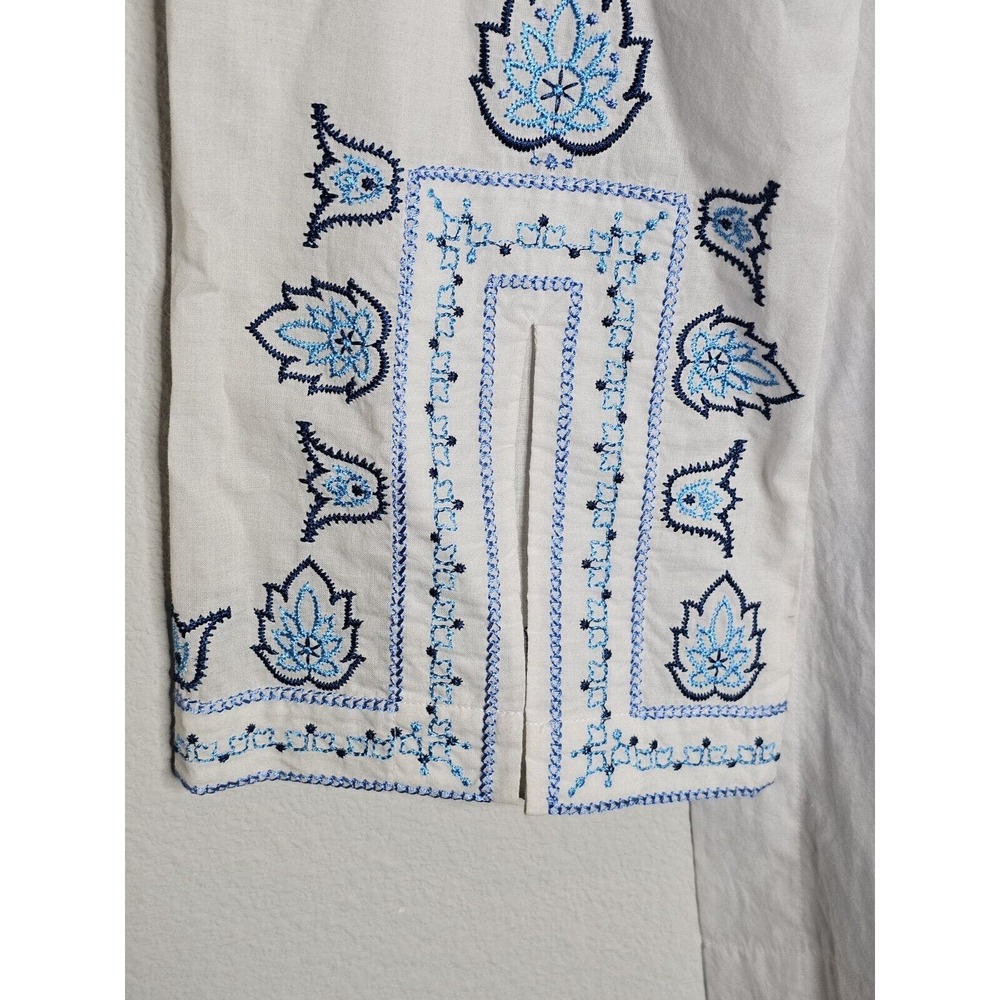 Tasha Polizzi Baja Blues Embroidered White Cotton Blouse Tunic Top Sz Medium - Picture 9 of 12